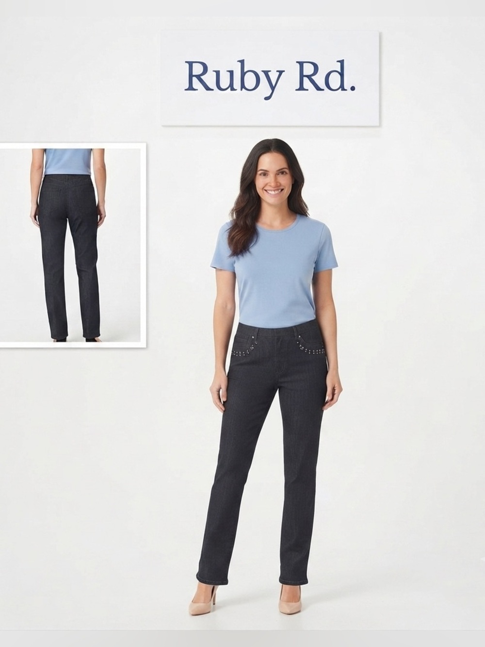 Ruby Rd Embellished Black Straight Leg Jeans 8